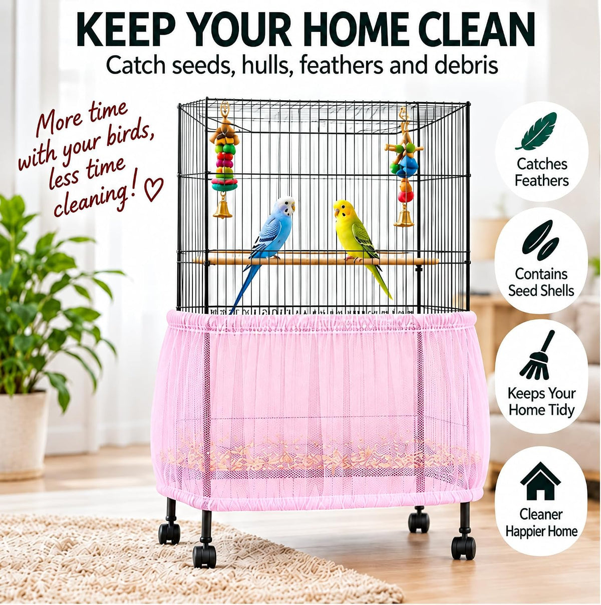 Bird Cage Net Cover Seed Catcher - Light Pink / 118 x 15 Inch/ 300 x 37 cm - image 4