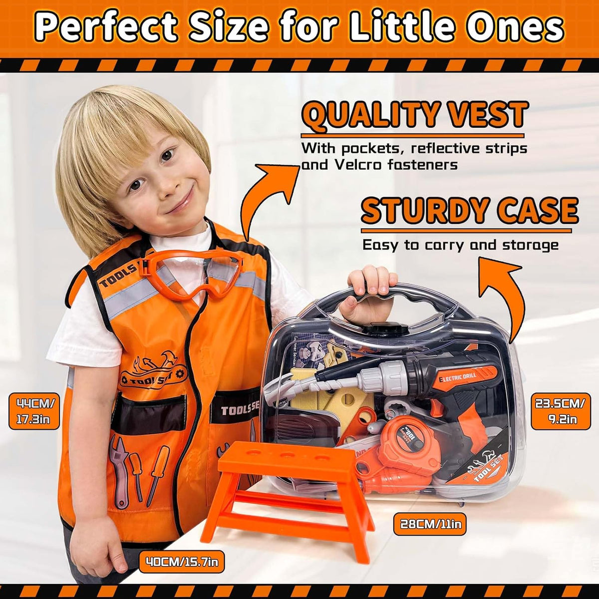 KidBloom Kids Tool Set, Toddler Tool Set with Box - Orange - image 3