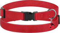 Breakaway Cat Collar Leather with Removable Bell - 13 Colors Available - Soft Adjustable Girl Boy Safety Lightweight Pet Kitten Collars Pink Brown Blue Green Red Orange Black (Red)