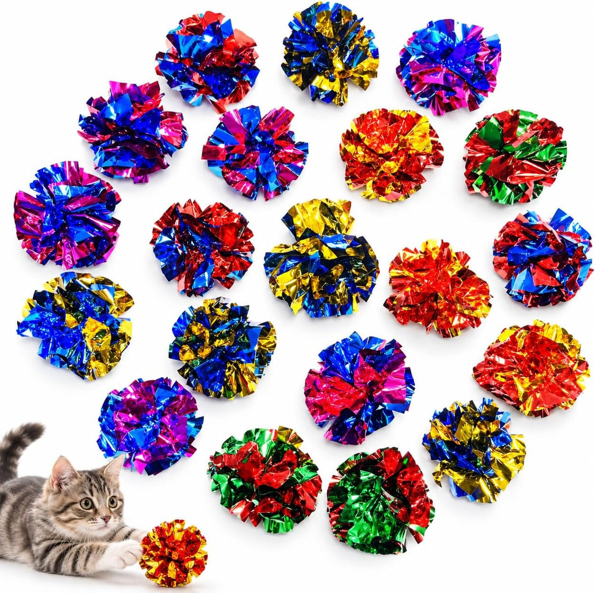 Cat Crinkle Ball Toys, Interactive Cat Toys for Swatting - 20 Packs