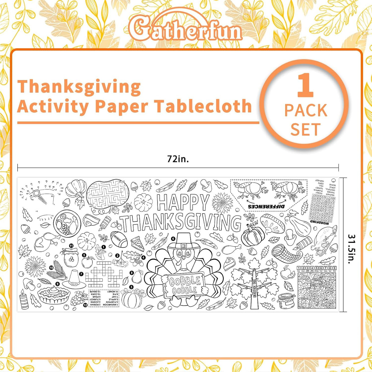 Halloween Activity Poster, Halloween Tablecloth for Kids - Thanksgiving - image 3