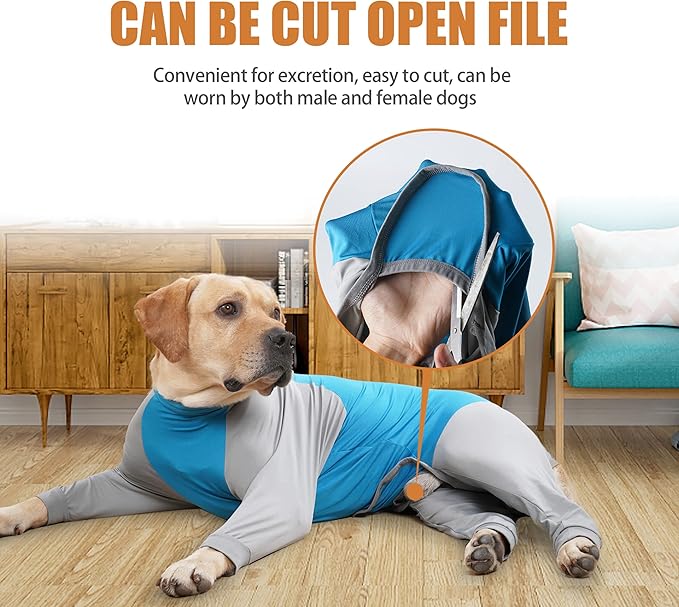 Dog Recovery Suit, Abdominal Wound After Surgery Wear, Prevent Licking Wounds, E-Collar & Cone Alternatives, Long Sleeve Postoperative Shirts Dog Pajamas Prevent Shedding(XL, Blue)