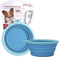 Prima Pet Expandable/ Collapsible Silicone Food & Water Travel Bowl - Aqua / SMALL (1.5 CUPS)