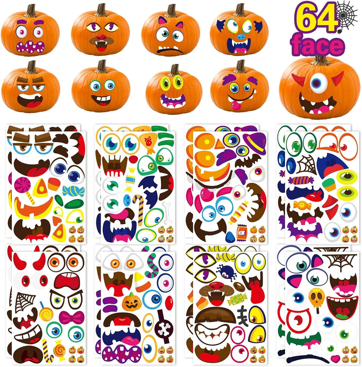 DUJAA large pumpkin face stickers with eyes, mouths and eyebrows for Halloween - view 2
