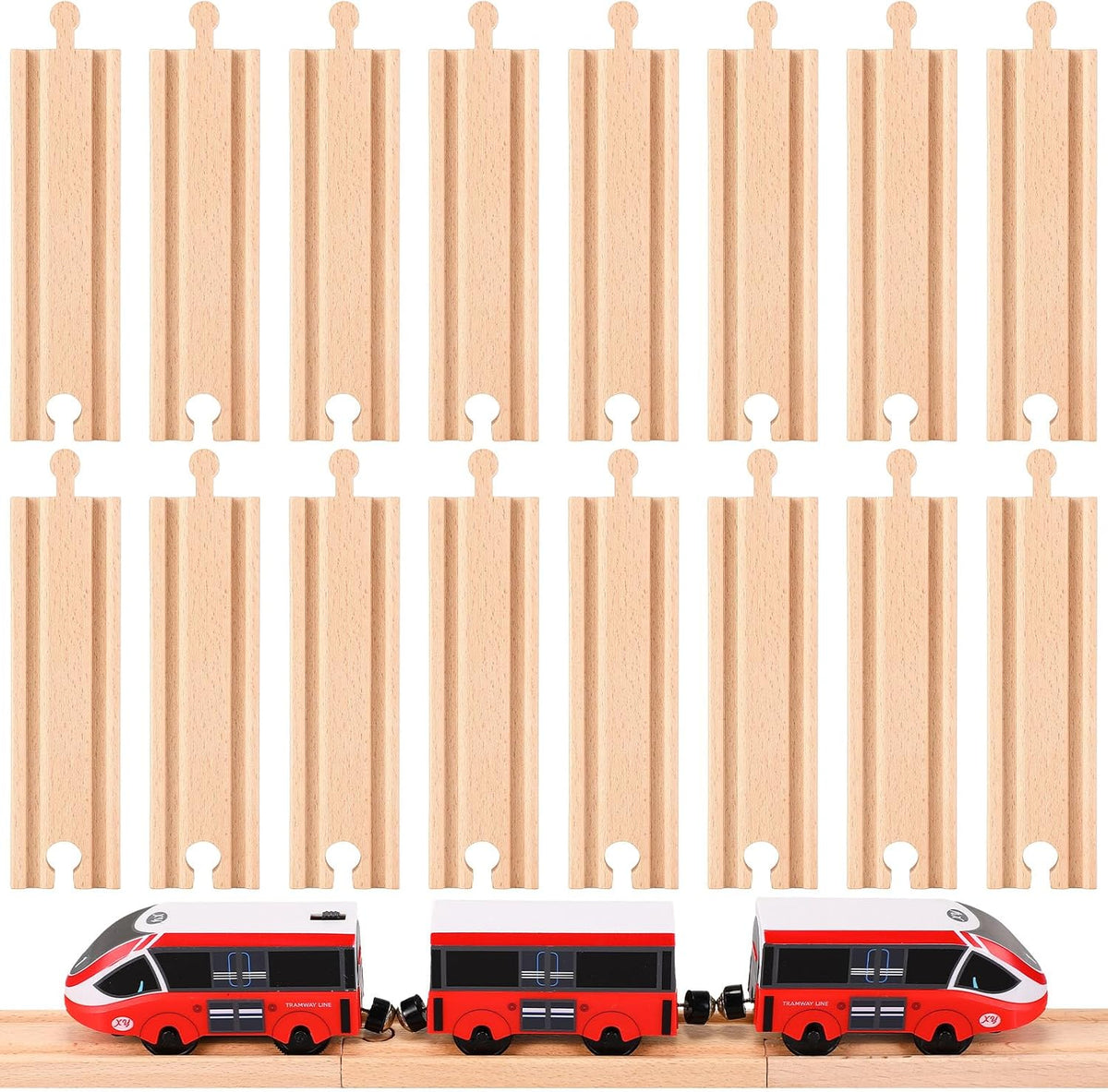 Liliful 16 straight 6 inch wooden train track pieces