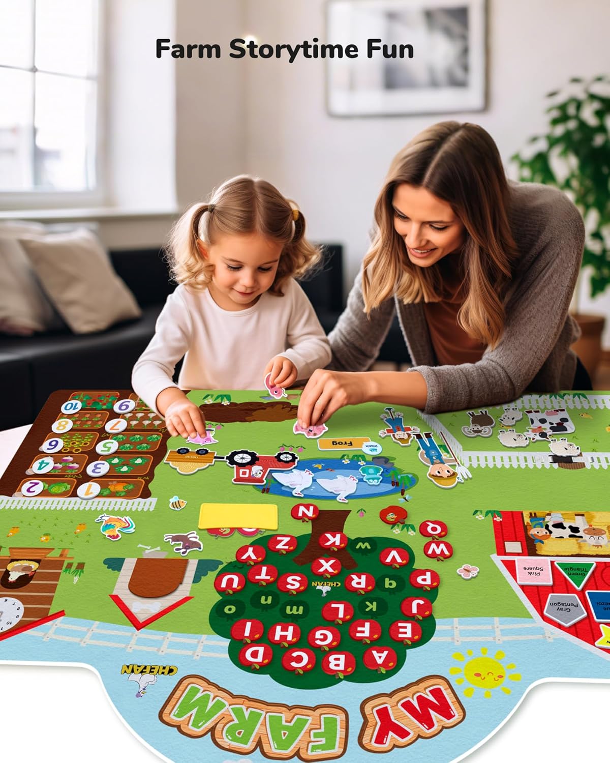 CHEFAN farm animals felt story board set with barn, tractor, cows, sheep and pond pieces - view 11