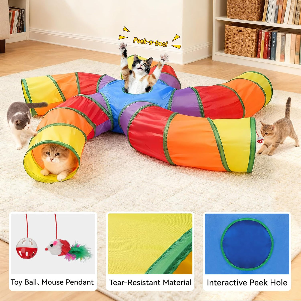 Joytale Cat Tunnel for Multiple Cats - Rainbow / 5-Way - image 4