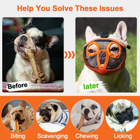 Short Snout Dog Muzzle - Adjustable Breathable Mesh Bulldog Muzzle for Biting Chewing Barking - Orange(Eyehole) / Large/15"-25" - image 2