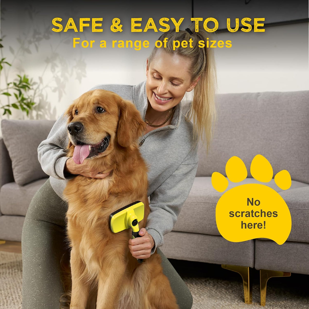 Deshedding Dog Brush for Shedding - Yellow - image 4