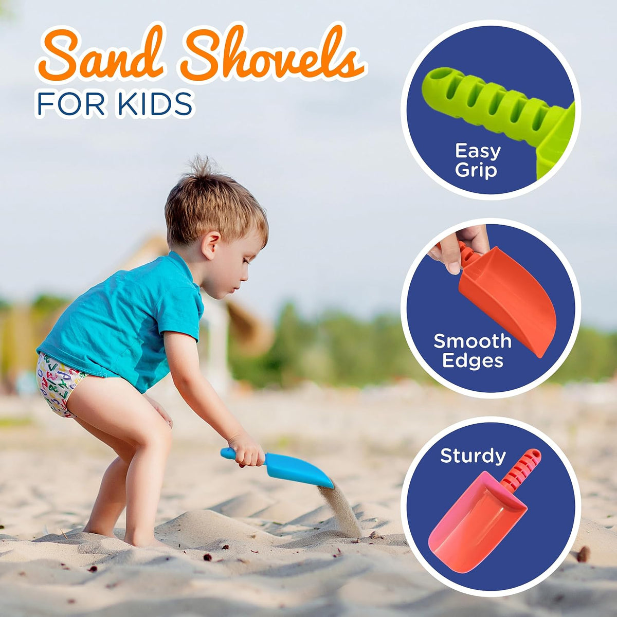 4E's Novelty 12 pack of 8 inch plastic sand shovels for kids in assorted colors - view 6