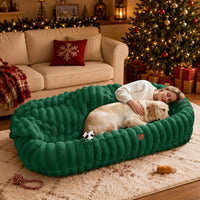Orthopedic Human Dog Bed, with Faux Fur Washable Cover, Blanket - Dark Green / Human Dog Bed (72x40x10)