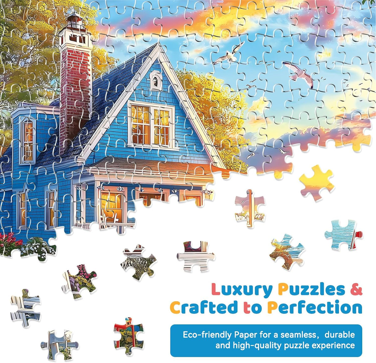 EIYRURU 300 piece jigsaw puzzle of a cottage garden with swans and bridge - view 14