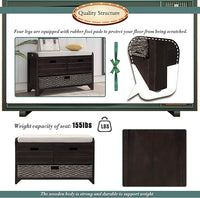 Storage Bench with Removable Basket 2 Drawers Fully Assembled Acacia Wood Shoe Bench Standing Shoe Rack Removable Cushion for Living Room, Entrance Hallway, No Assembly Required Espresso