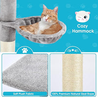 Cat Tree 5-Tier Floor to Ceiling, 89-109 Inch Adjustable Height Cat Tower with Cozy Hammock, Cat Climbing Tree for Indoor Cats, Gery