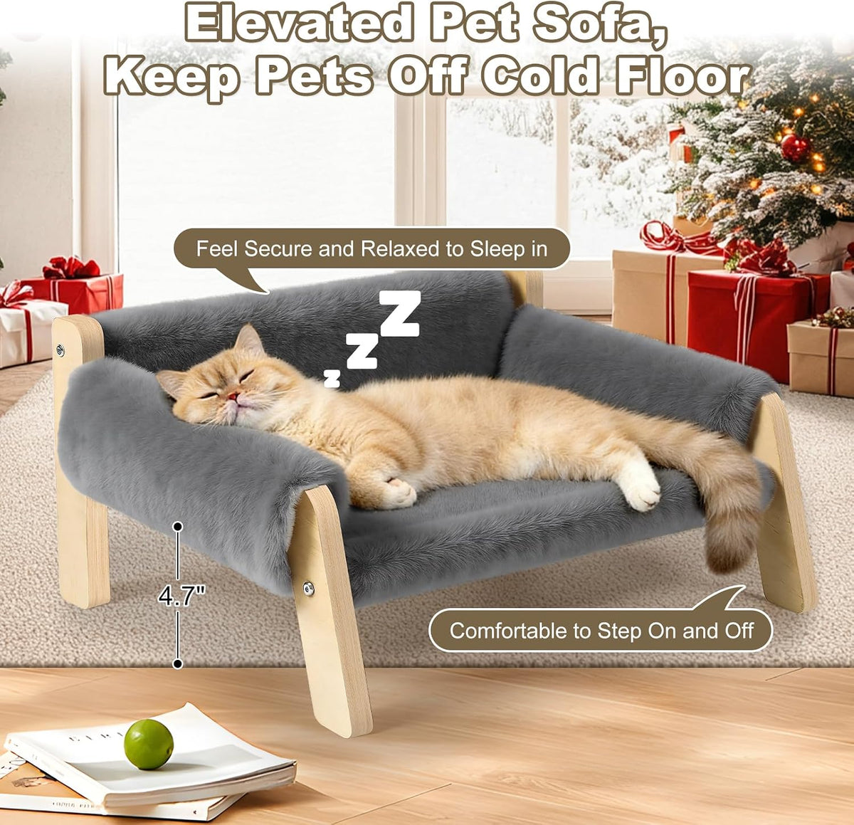 Elevated Cat Couch Bed for Indoor Cats - Light Gray - image 3