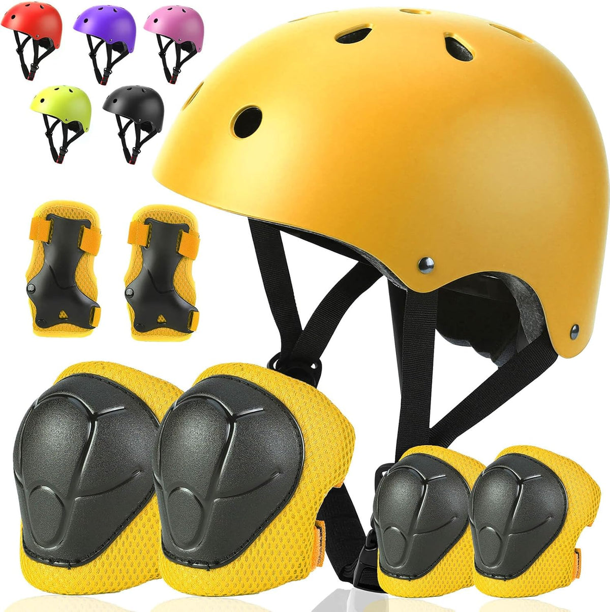 Toddler Kids Bike Helmet Set with Knee Elbow Pads - Yellow / Small: 20.1"-21.2"/51-54cm