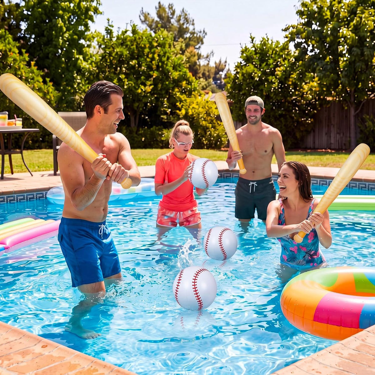 Lewtemi inflatable baseball set with 4 blow-up bats and 2 baseball-print beach balls - view 9