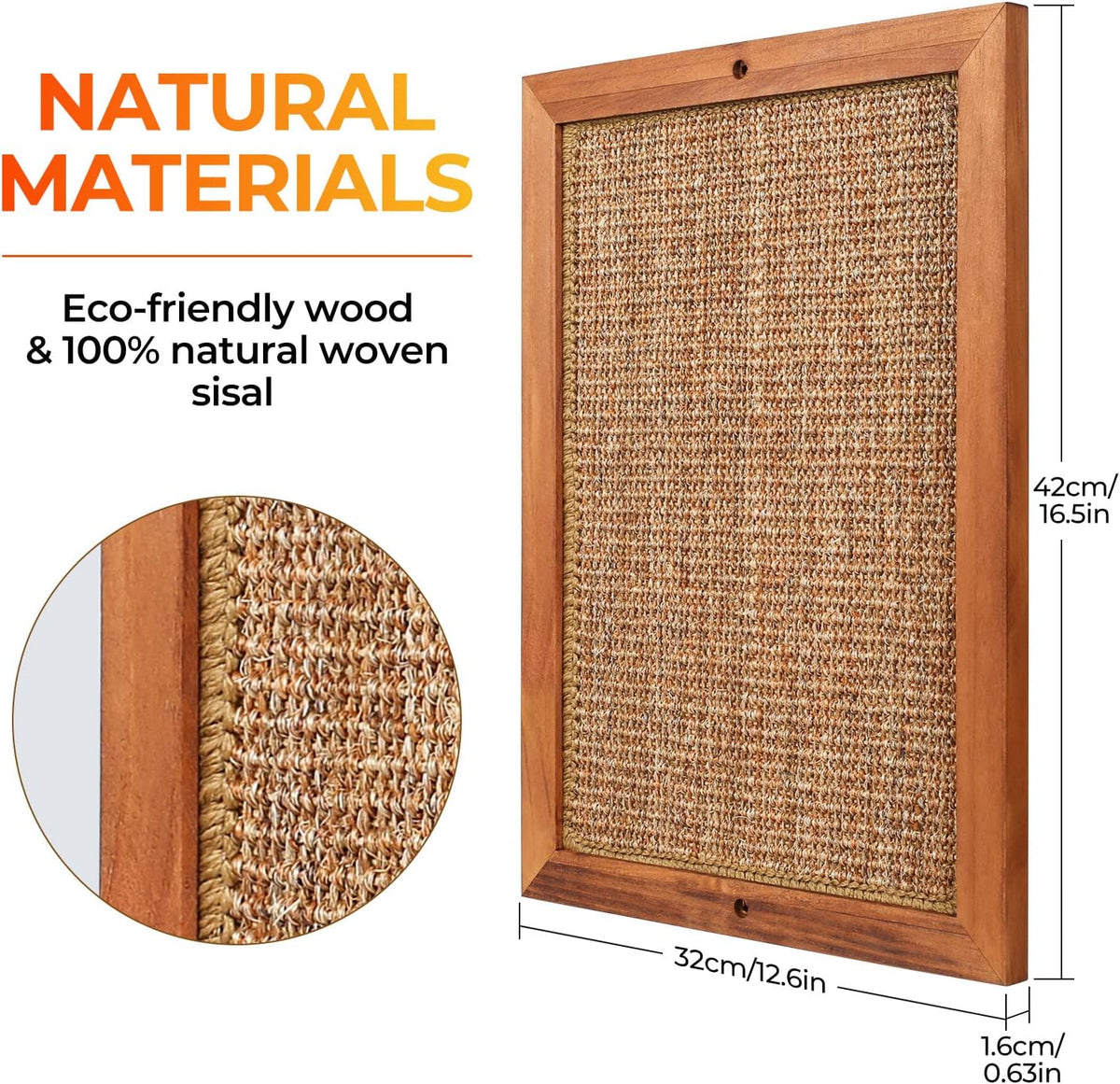 Cat Scratching Post - BXL, Natural Wooden Sisal Cat Wall Scratcher, Floor or Wall Mounted Vertical - Single - image 2