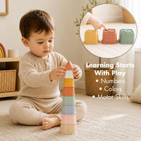 Baby Stacking Cups Toy, Silicone Stacking Tower Educational Baby Toys 6M+, Soft Teething Building - Gentle - image 3