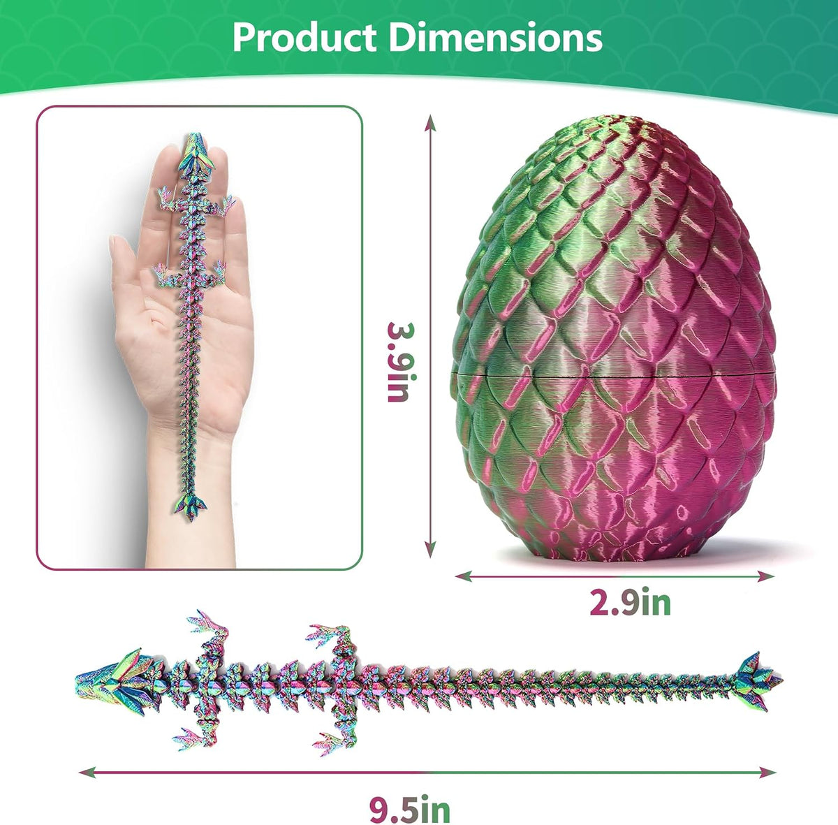 Zobetro 3D Printed Dragon Easter Basket Stuffers Surprise Egg - Yellow&green - image 3