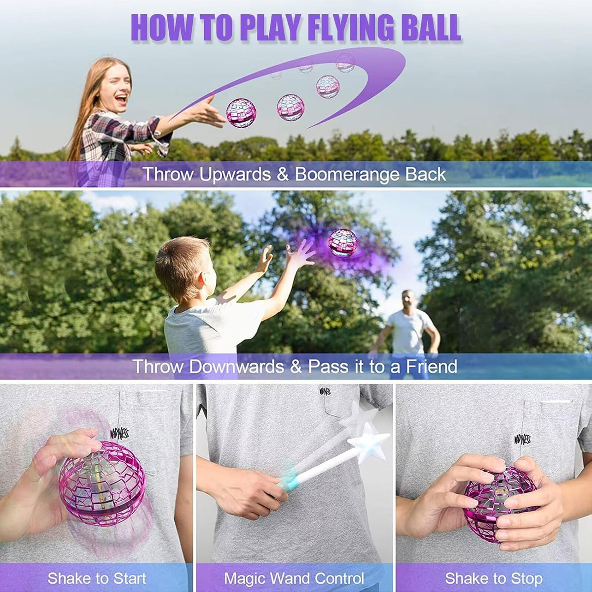 ATHLERIA Magic Flying Orb Ball, Boomerang Hover Balls - Flying Ball with Wand / Pink - image 2