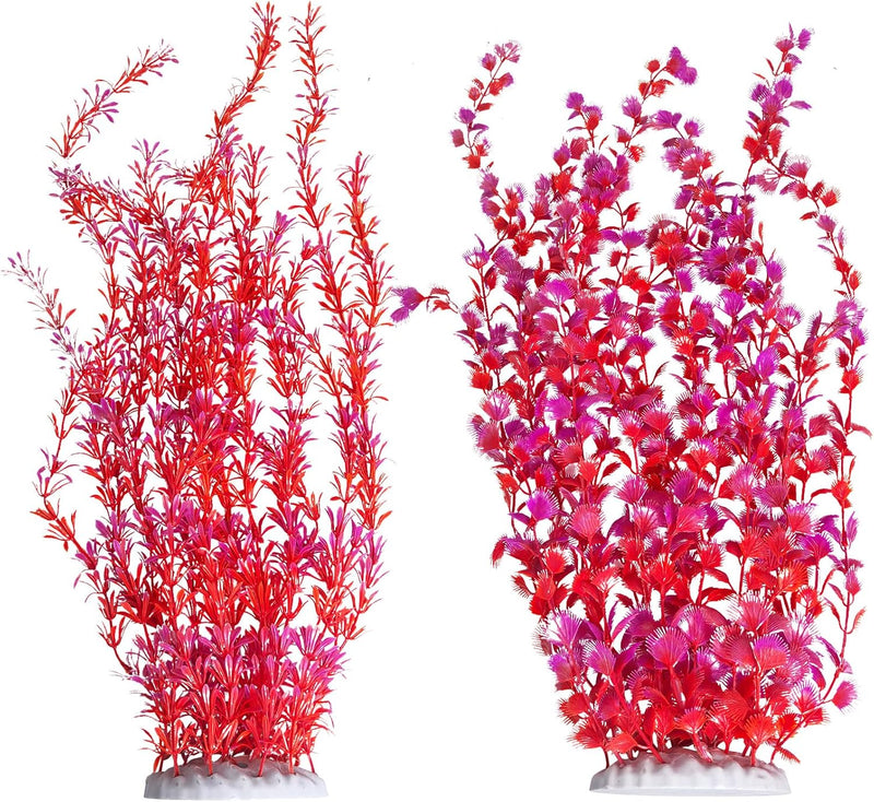 23" Tall Aquarium Plastic Plants - Red