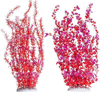 Hamiledyi Aquarium Plastic Plants Aquarium Decor Artificial Fish Tank Plants,Tall Fish Tank Decorations, Extra Large Aquarium Plant 23.6-inch Tall,2PCS（Red）
