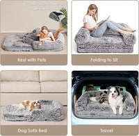 EHEYCIGA Foldable Dog Bed, Faux Fur Fluffy Dog Couch Bed, Orthopedic Calming Memory Foam Pet Bed for Small Dogs, Washable Soft Warm Pet Sofa Bed with Non-Slip Bottom, Faded Black, 40"x30"x6"