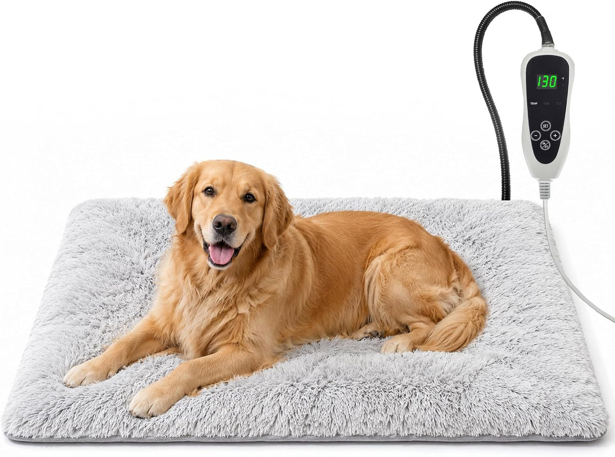 Pet Heating Pad for Cats with Normally Open Function - Grey Plush / 47.0"L x 30.0"W