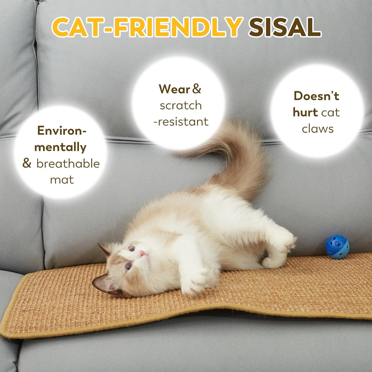 Sisal Cat Scratcher Mat with Sticky Tapes - Camel / 23.6" x 15.7" (2-Pack) - image 4