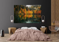 Nature Wall Art Prints - Ocean Forest Mountain Lake Canvas Landscapes - Small to Extra Large Living Room Bedroom Kitchen Bathroom Décor (Autumn by the Lake, 31L" x 47W")