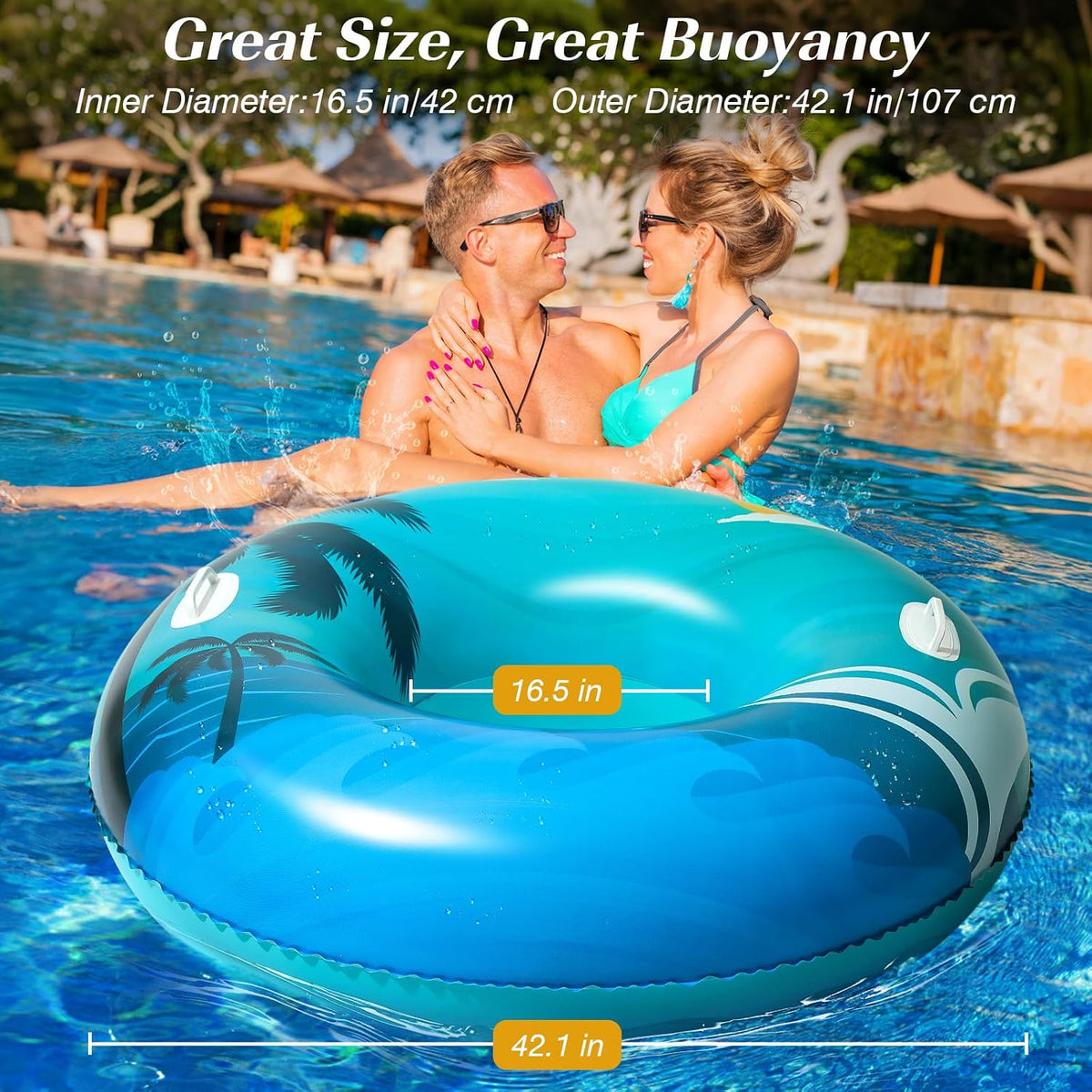 HeySplash Pool Floats, Inflatable Pool Floaties for Adults – Fun for Kids & Family - L-Blue Green Beach - image 2