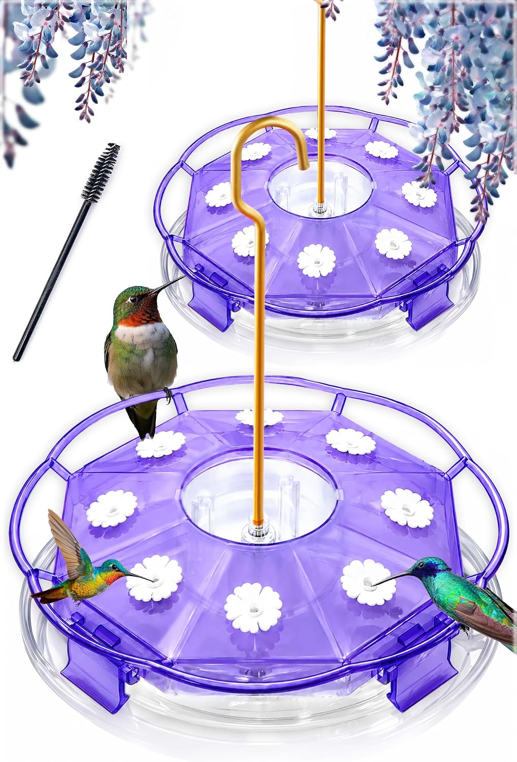 2 Pack 16 oz Saucer Hummingbird Feeders for Outdoors - Clear Amethyst / 2-Feeder Set