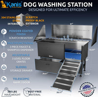 Professional Dog Washing Station 304 Stainless Steel Pets Grooming Tub – Essentials for Dogs - Black, Right Ramp, 2 Drawer / 61 Inches - image 2