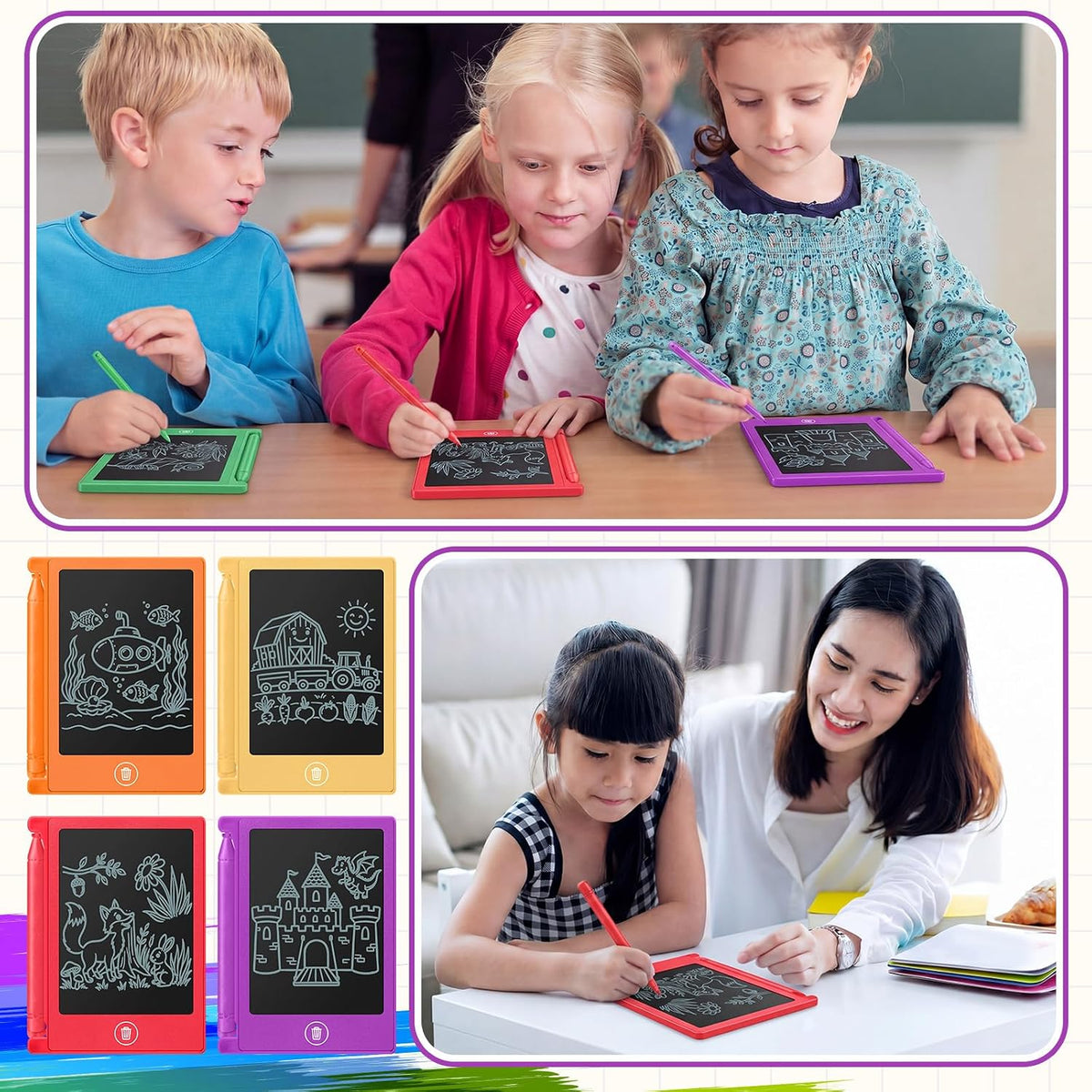 Zhehao 24 Pack 4.5" LCD Writing Tablet for Kids - Rainbow Colors / Classic - image 3