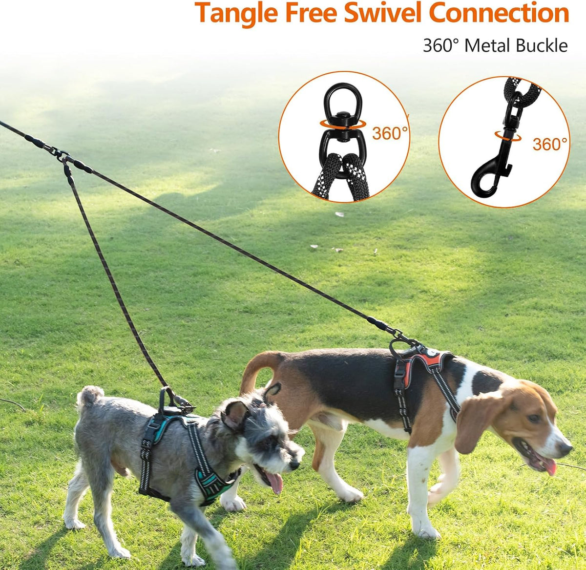 Taglory Double Dog Leash Coupler for Two Dogs - 30 Inch (Pack of 1) / Black - image 2