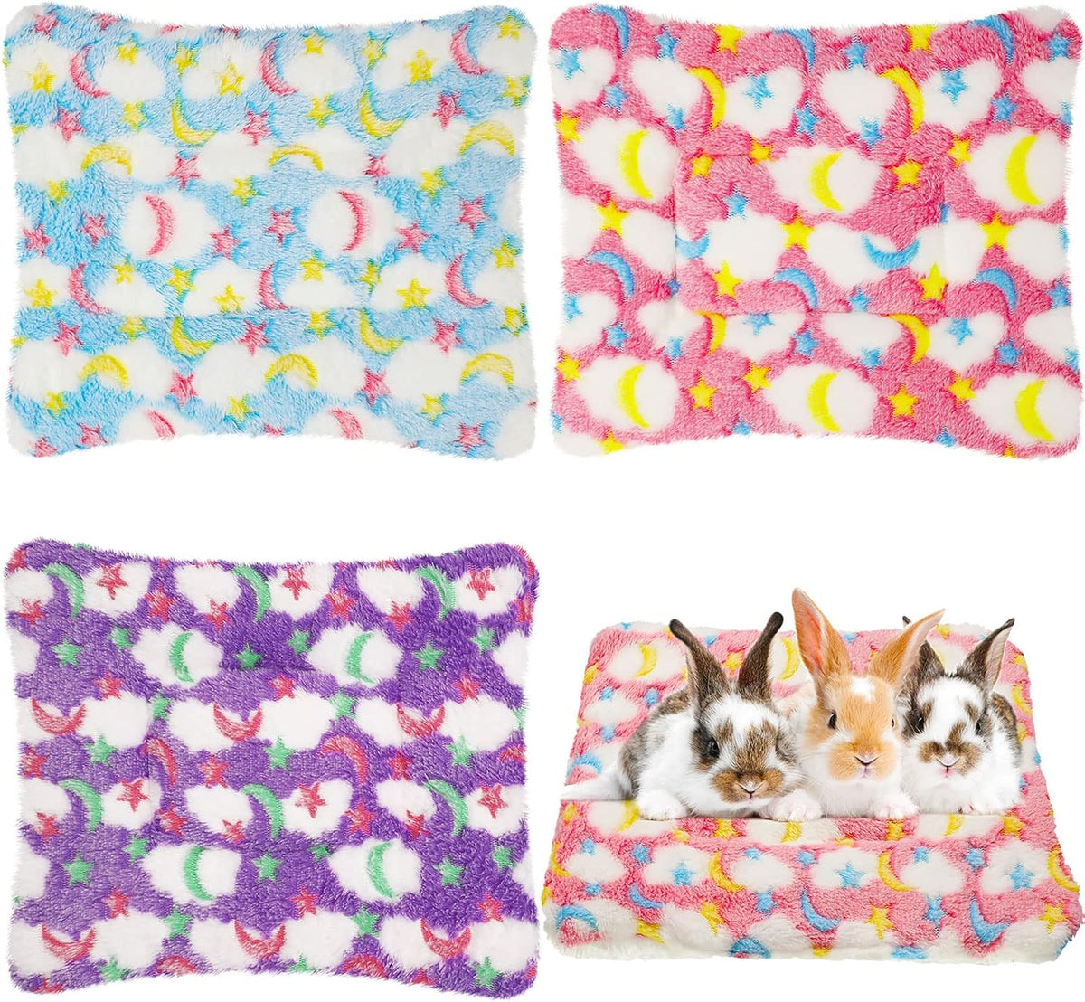 Jetec 3 Pcs Guinea Pig Beds, Fleece Small Animal Mats - Fleece / Moon / Colorful