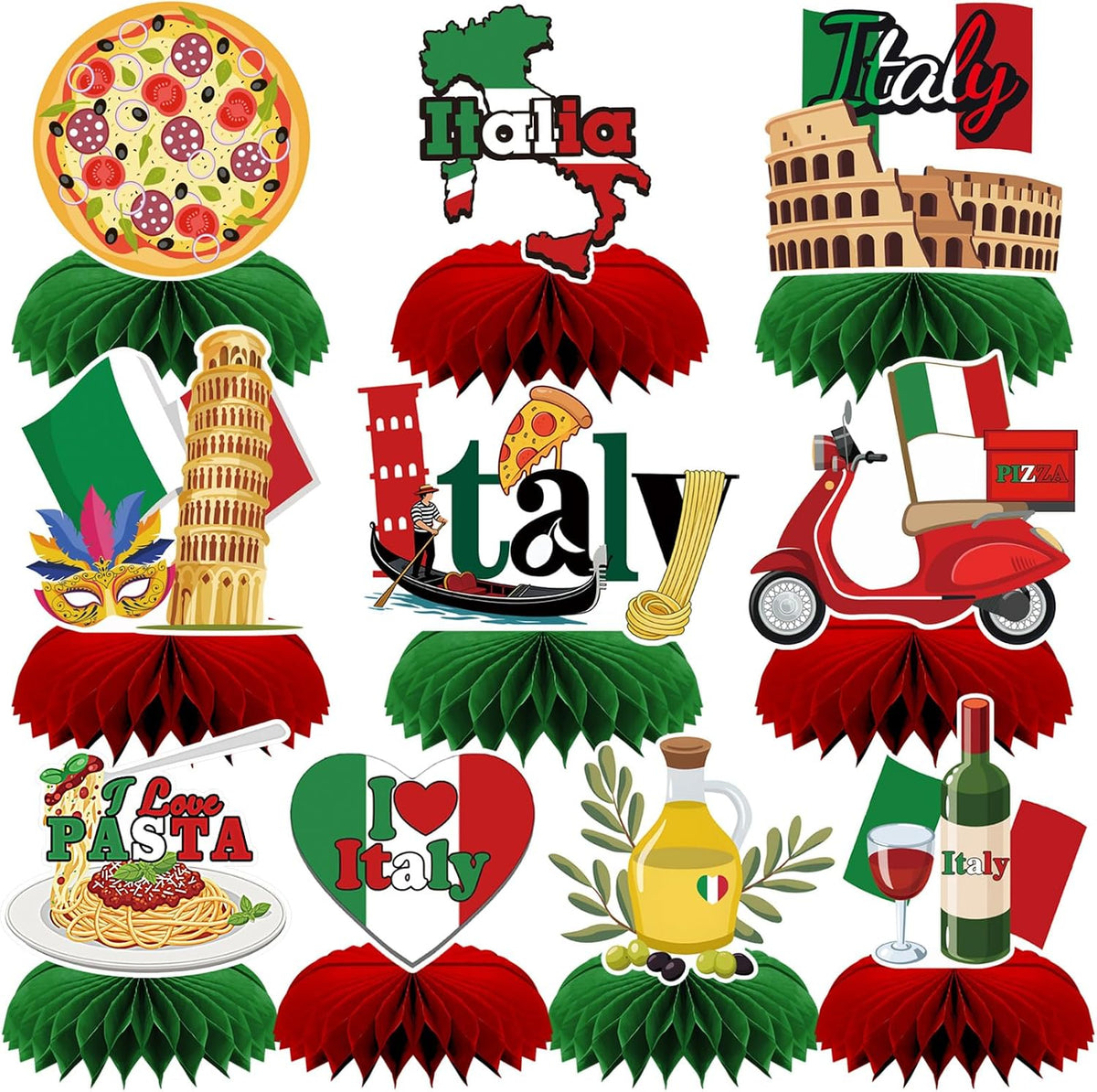 10 Pcs 80s Party Decorations, 1980s Table Honeycomb Centerpieces – Fun for Kids & Family - Italian Style