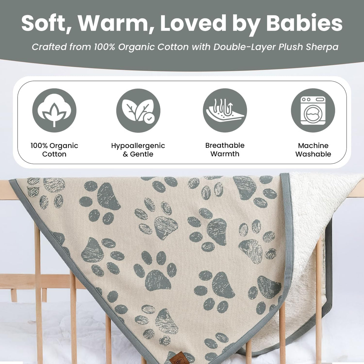 Small Pet Blanket, 100% Organic Cotton - Green - image 2