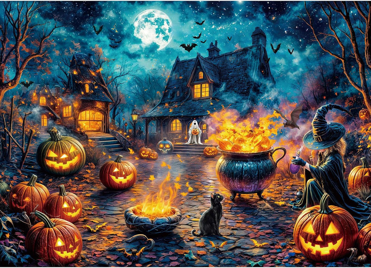 Funny Dog Pizza Jigsaw Puzzles, Food Kitchen - Halloween Witchfire Hearth