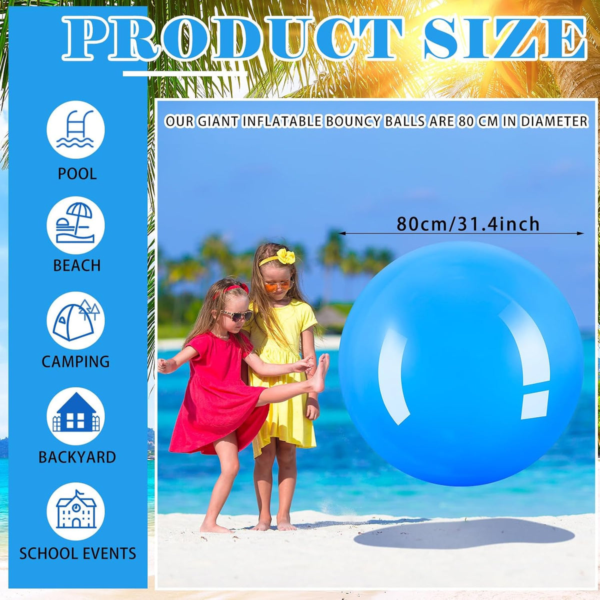 Jenaai giant inflatable bouncy balls in red and blue, 30 inches across - view 12