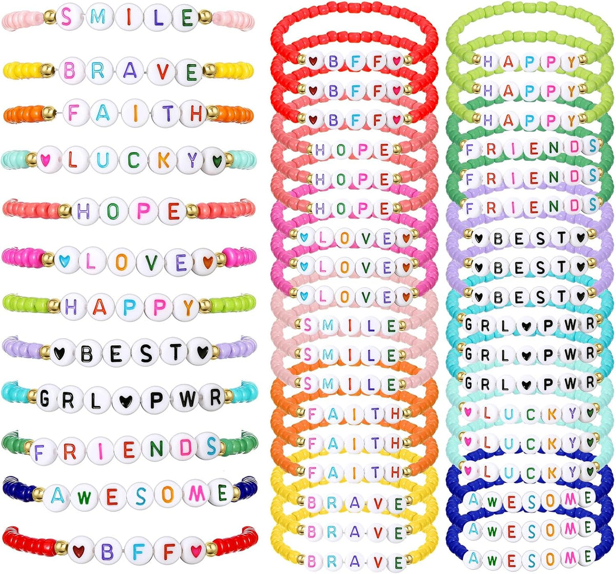 Cunno kids friendship bracelets with letter beads and colorful glass beads - view 2