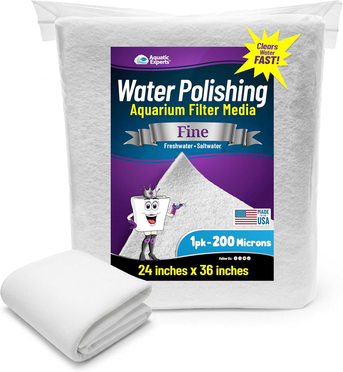 Aquatic Experts Aquarium Polishing Filter Pad - Fine – 200 Micron / 24" x 36" - 1 pack