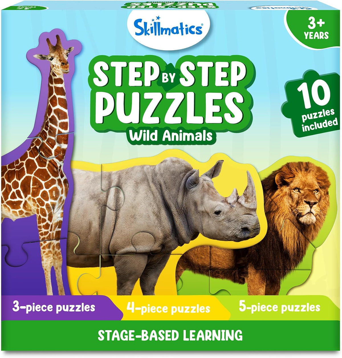 Skillmatics Step by Step Jigsaw Puzzles, Toddler Toys & Games - 2. Wild Animals