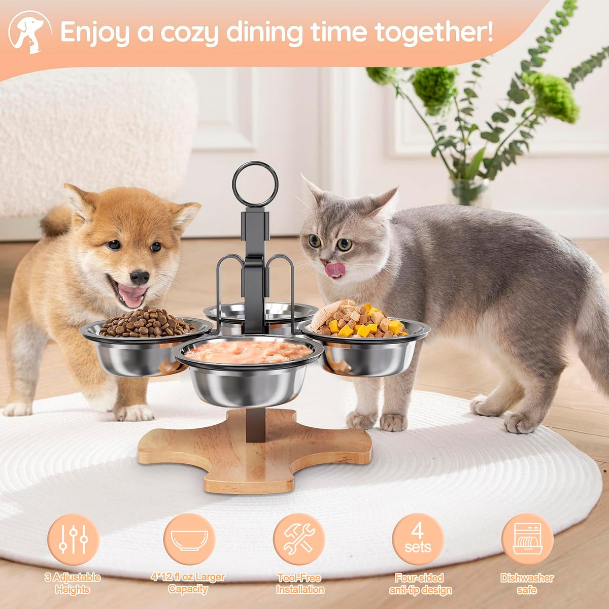Adjustable Elevated Cat Bowls with Stand - image 4