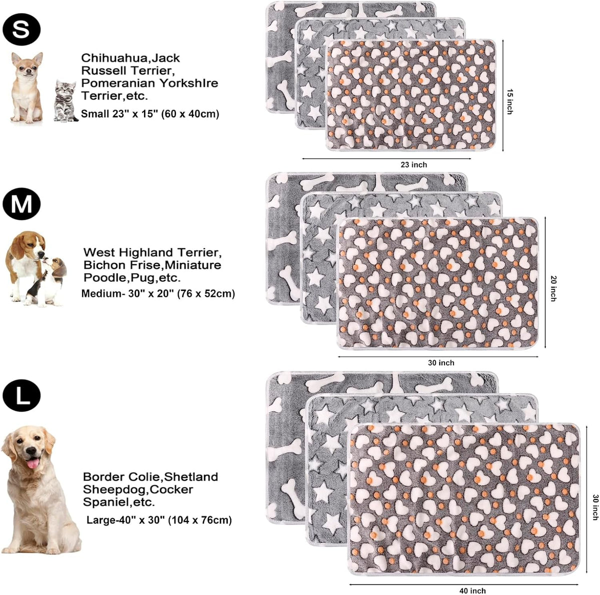 MIWOPET 3 Pack Fleece Pet Blankets Warm Bed Throw for Dogs & Cats - Star/Love/Bone / Small(23"*15") - image 4