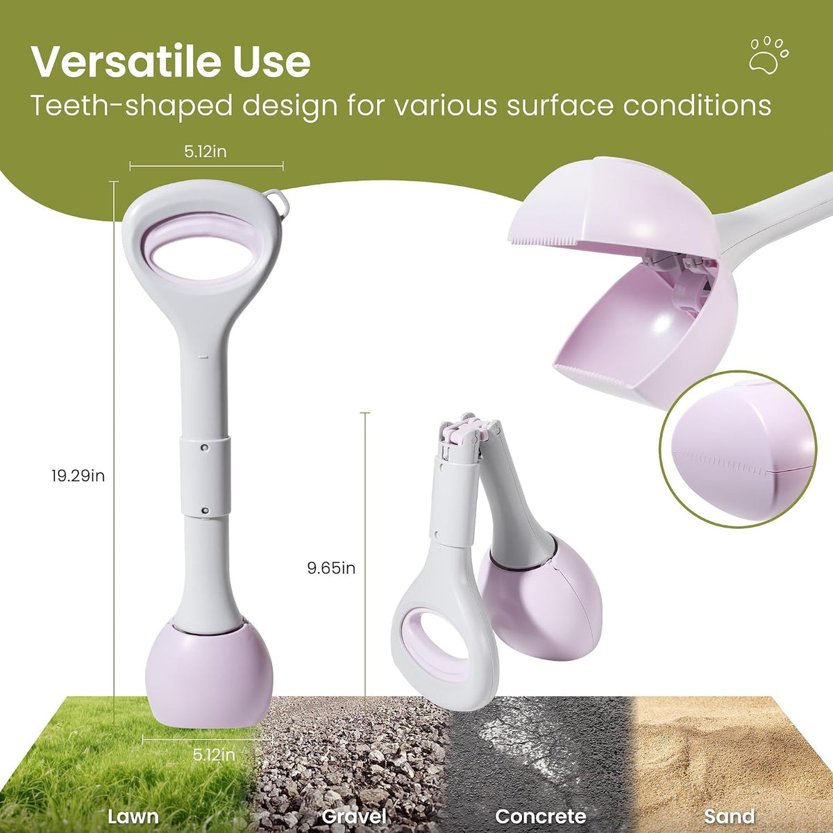 Dog Pooper Scooper Portable with Bag Attachment - Purple + 120 garbage bags + dispenser - image 3