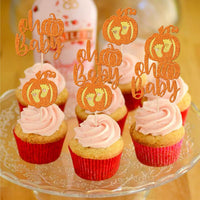 24 PCS Pumpkin Oh Baby Cupcake Toppers Glitter Fall Theme pumpkin - Design 11 Orange - image 3