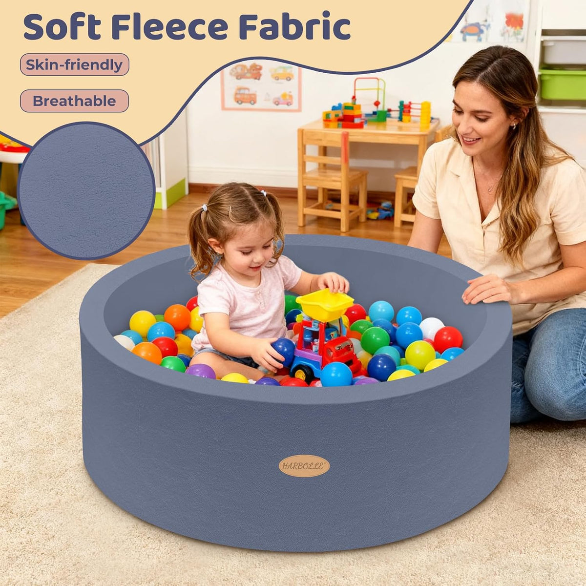 HARBOLLE 35.4" Soft Fleece Ball Pit for Toddlers - Blue - image 2