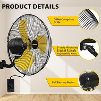 VENTISOL 20 Inch Wall Mount Fan Oscillating, High Velocity Industrial Wall Fan for Indoor, Commercial, Residential, Warehouse, Greenhouse, Workshop, Basement